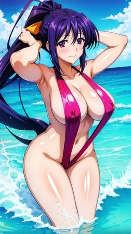 Himejima Akeno、 super big boobs、 slingshot 、 swimsuit、Porori