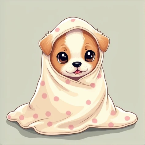 Cute 2D cartoon puppy with a blanket over it with holes so you can see what makes it appear to be a ghost 