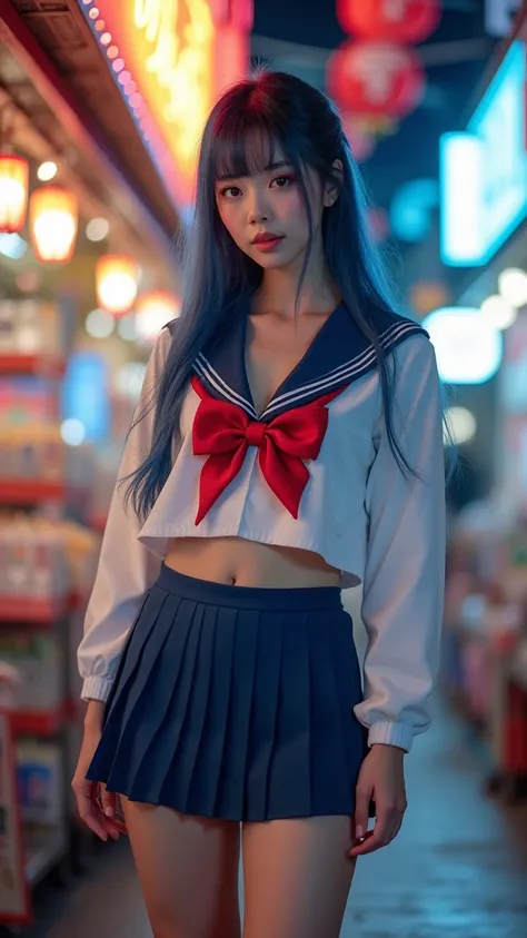 (Qingxu_ Asian beauty portrait realistic photography_V11), (Qingxu_ Asian beauty portrait realistic photography_F.11), Beautiful girl with Gyaru style makeup,(cosplay de sailor moon luna V1) , wearing a school uniform and a short skirt showing her buttocks...