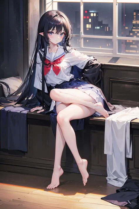 a beautiful girl in School uniform with black eyes looking at the viewer,  long hair, Light makeup, Lips, Small ears, 吮吸棒棒糖, Place on the table, ( Best quality,4K,8K, high resolution,masterpiece:1.2),Super Fine,( actual ,photo actual ,photo- actual :1.4),H...