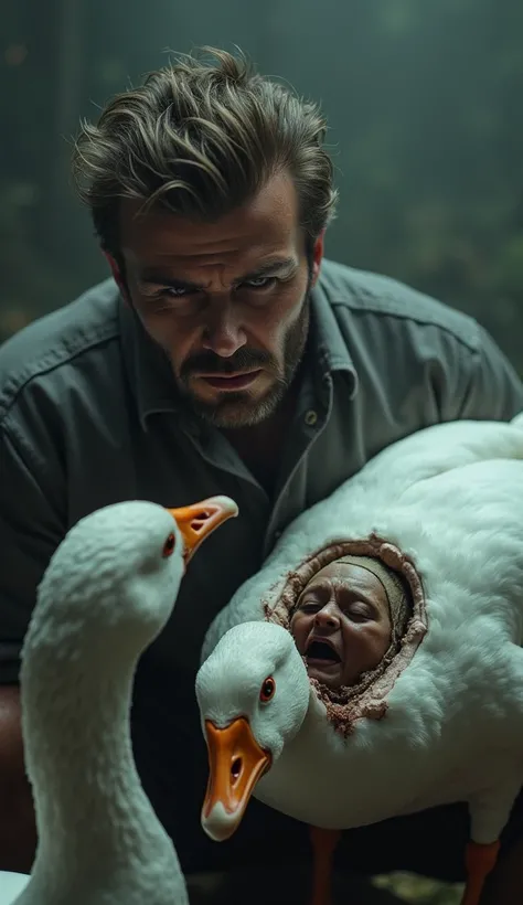 To David Beckham horror, the goose was just like any other inside. David Beckham ,His face looks very sad.