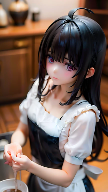  black hair,  long hair, apron, Pottery, Girl kneading clay