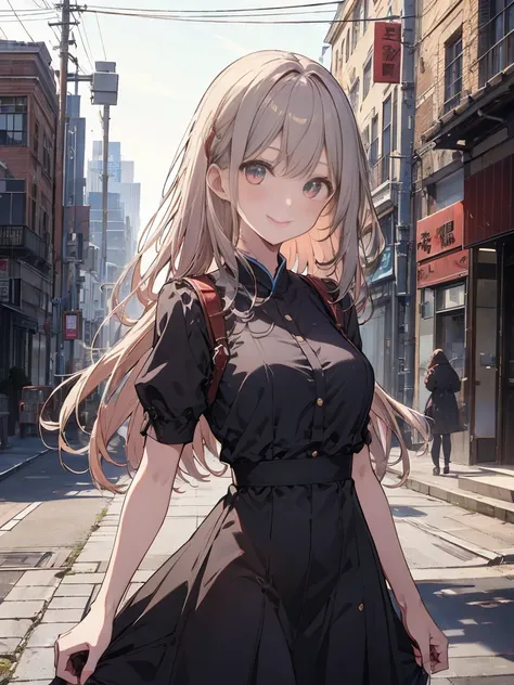 ((masterpiece)), ( top quality),  1 girl、 long hair、Alone、非常に long hair、 dress、bangs、白い dress、 clevis、Mysterious nature in the background、 charming smile 、