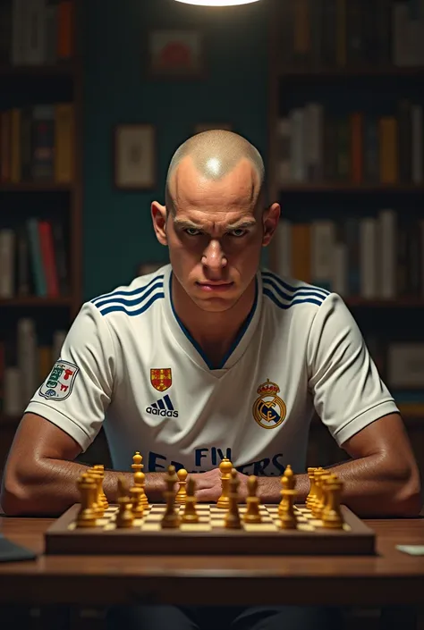 He would have his hair shaved , he would wear the Madrid shirt and would be playing chess 