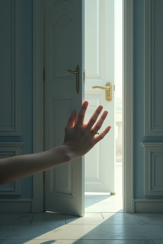 image: A closed door ,  with an outstretched hand , symbolizing the search for answers .