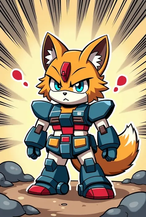 Char Aznable’s Zaku 2 in chibi manga style with a fox form