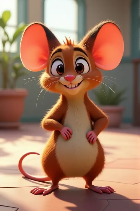 A chubby humanoid mouse, with brown fur and brown eyes, showing off his huge ass, Zootopia-type style.