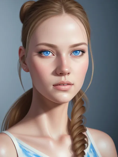 painting with blue eyes and a ponytail, hyper realistic digital painting ,  digital oil painting , oil digital painting, ultra  realistic digital painting ,  digital oil painting ,  charming digital painting , hyper  realistic digital painting ,  Stefan Co...