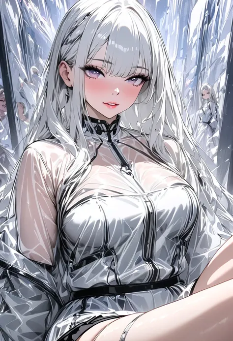 (masterpiece,  best quality :1.2,UHD,High Resolution,Detailed depiction)、 dating an adult older sister、 sexy lips、The eyes are beautifully drawn 、 white jacket、 black tight mini skirt、 white see-through serafuku 、 white knee-high boots 、Take pictures so yo...