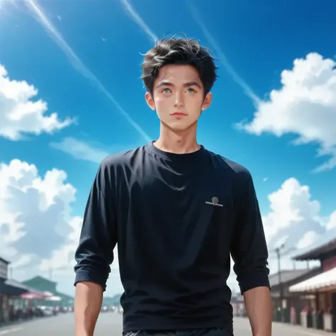 score_9, score_8_up, score_7_up, (master piece:0.9),realistic,RAW photo,BREAK The Sky , Ride on the Clouds,Nagi-kun, beautiful boy, 19-years-old,black hair,dark blue (big:0.9) eyes,small face,smooth skin,(slim),small,