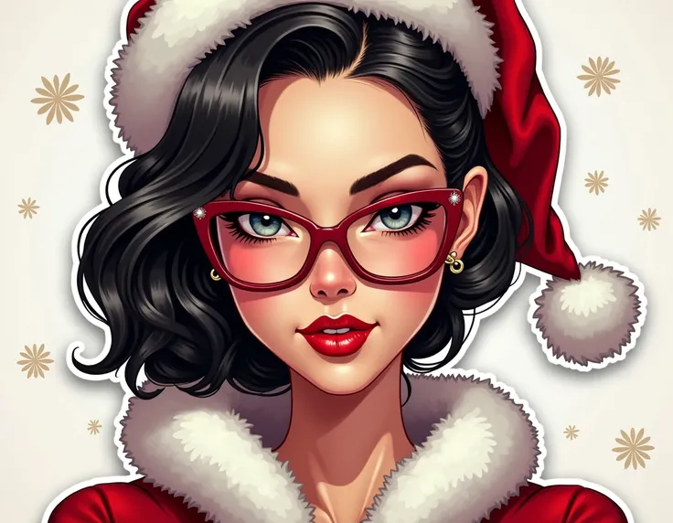 The sexy beautiful face of Ms. Claus with sexy glasses. (whole face) (Make it a 2D sticker)