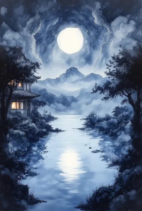 (  Masterpiece :1.2, Superior Quality ,  MIRROR FINISH  ,  best illustration ),8k,16k, wallpaper,(Quiet misty Lake),(Morning Haze),(Quiet Lake shore Shinto temple ),(  knight ),(moonlight),(watercolor),( dynamic ),(美しい  Gradient  ),(tranquility),(dark and ...