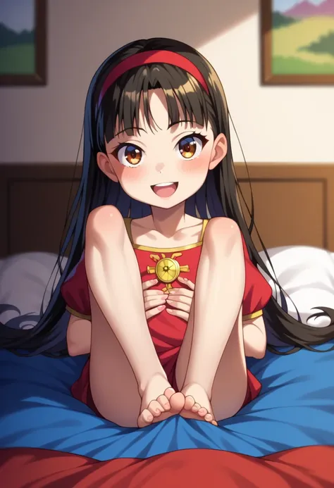 (( top quality)), ((masterpiece)), (be familiar with),  perfect face, indoor, bedroom,  viewer,
One woman,  Yukiko Aikina,
 open mouth,  ecstatic expression with hands in front of body, blush, smile,
 small ,  flat chested, Young girl, Lori,  kids,  girl,
...