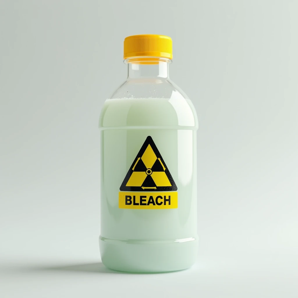 A bottle of bleach with a hazard symbol