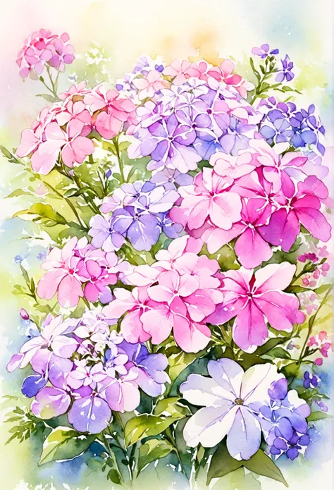 Summer phlox flowers、Watercolor touch illustration