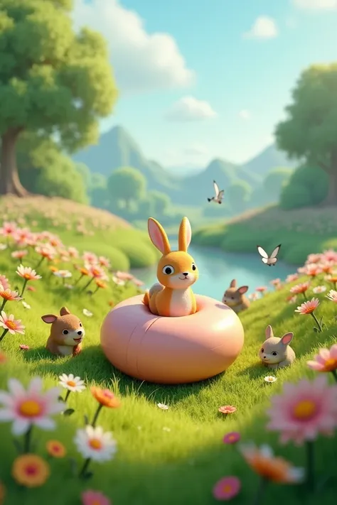 MAKE A VIDEO WHERE A BEAUTIFUL BOUY WANDERING WITH ANIMALS GRASSY PLIT FLOWERS SHOULD THERE 