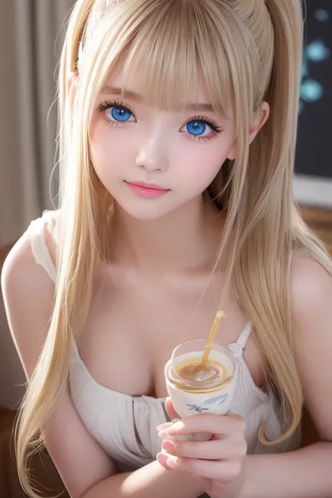 Portraiture、、Bright expression、 ponytail 、The cutest baby-faced girl、young,  shiny, white, Glowing Skin、Terrible face、Shiny Cheek Gloss Highlight、Small Face Beauty、The ultimate beauty、Dazzling blonde reflection、 bright blonde hair with dazzling highlights、...