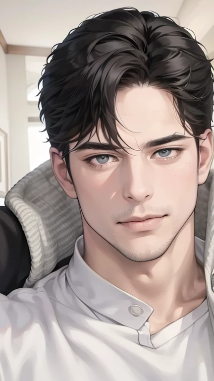 (best quality,4k,8k,highres,masterpiece:1.2),ultra-detailed,(realistic,photorealistic,photo-realistic:1.37),30 year old man,3 day beard,handsome anime,portraits,strong,masculine,dark hair,sharp jawline,mesmerizing eyes,perfectly styled hair,cool anime outf...