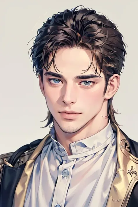 (best quality,4k,8k,highres,masterpiece:1.2),ultra-detailed,(realistic,photorealistic,photo-realistic:1.37),30 year old man,3 day beard,handsome anime,portraits,strong,masculine,dark hair,sharp jawline,mesmerizing eyes,perfectly styled hair,cool anime outf...