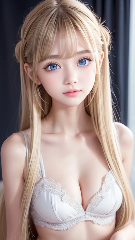 Portraiture、、Bright expression、 ponytail 、The cutest baby-faced girl、young,  shiny, white, Glowing Skin、Terrible face、Shiny Cheek Gloss Highlight、Small Face Beauty、The ultimate beauty、Dazzling platina blonde reflection、 bright blonde hair with dazzling hig...