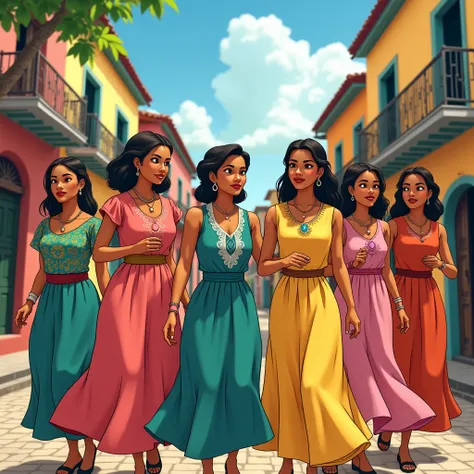 I want an animated image of many women in the 20th century in Colombia