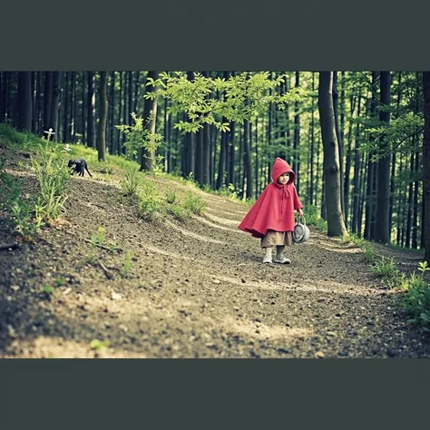 Une histoire sur le petit chaperon rouge qui allait donner de la nourriture à sa grande mère et à croiser un loup sur ça route 