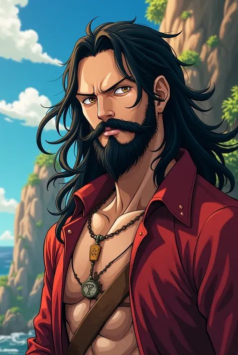 Un homme Cheveux longs barbe dans le theme de one piece 

