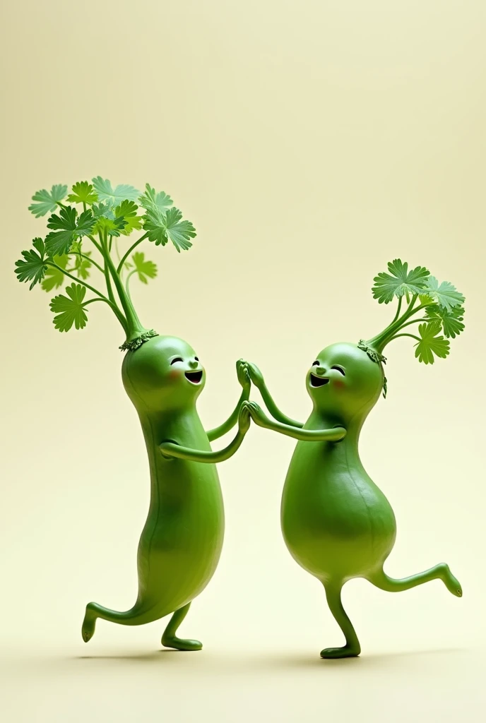 The male coriander and female coriander vegetable looks like they are dancing  same photo but different poses 
