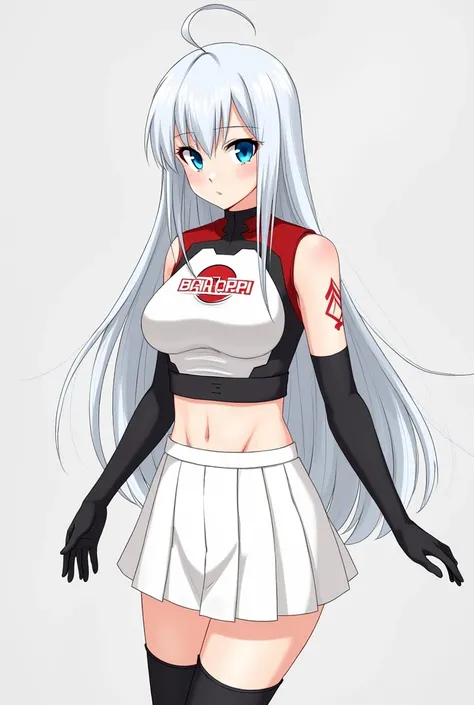 (masterpiece, best quality:1.2), 1girl,Vladilena,lenaface, blue eyes, breasts, looking at viewer, white hair,medium breasts, antenna hair, hair between eyes, looking at viewer, ahoge, expressionless, bangs, white hair, team rocket,team rocket uniform, the ...