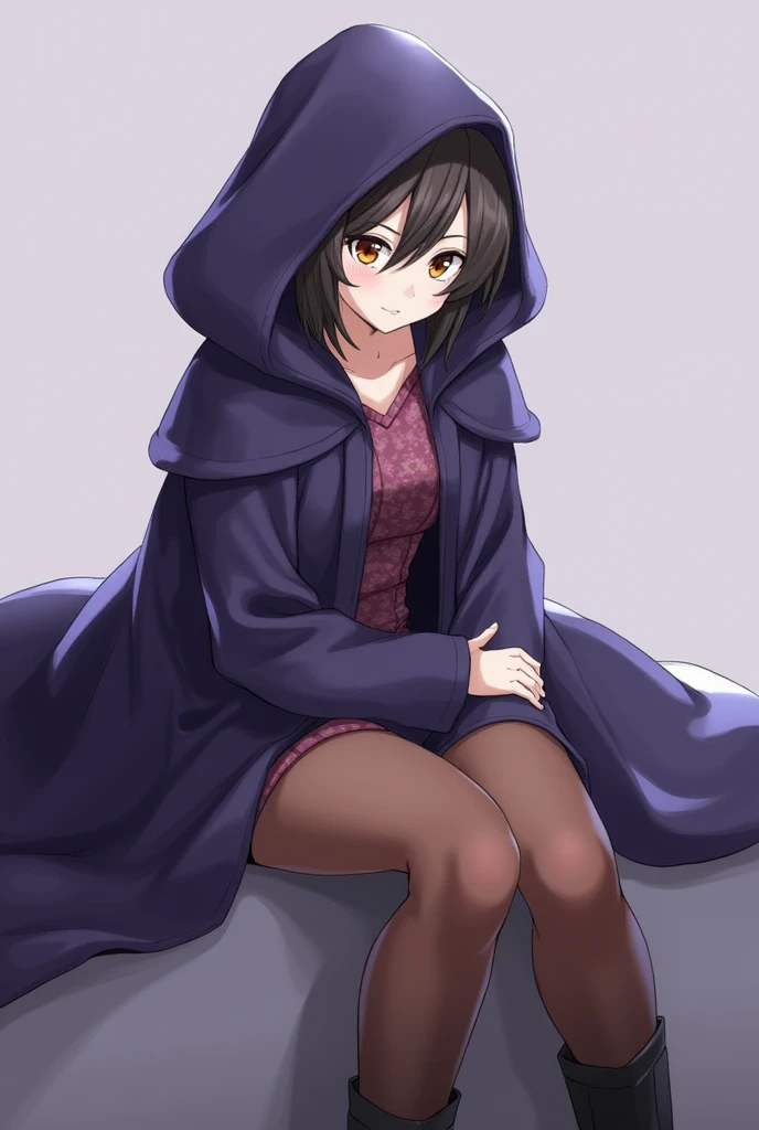 1 woman anime   ,pretty face,  wearing a cool witchs coat, simple background, sitting on the wall ,  high-resolution aggressive vision, quality, โมเดล high-resolution aggressive vision,  Big Bust, ครึ่งตัว