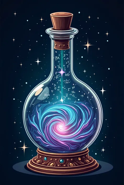 Generate a logo for a Facebook page named "amortentia" dedicated to research secrets of the universe the name is from Harry Potter indicating the name of potion that creates affection towards science. Make a logo that resembles a potion that creates affect...