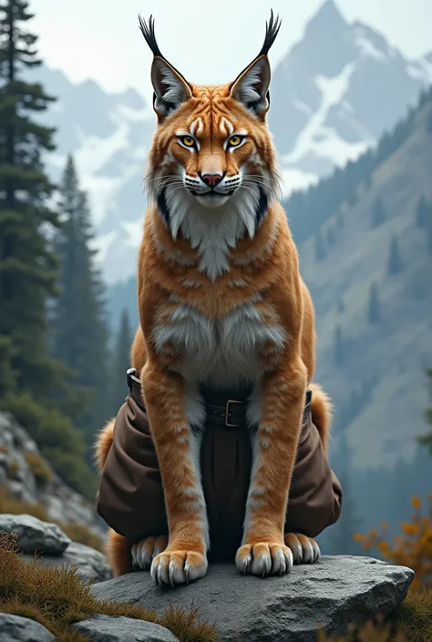 Make me a strong lynx with brown oversice pants