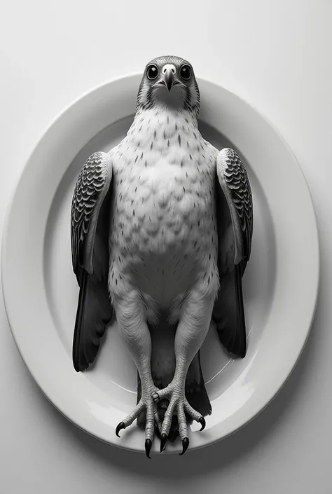  generate a dead falcon for me, cooked on a plate , in black and white to draw that looks like a baked chicken without a head or feathers or legs, Take off the head that you can still see