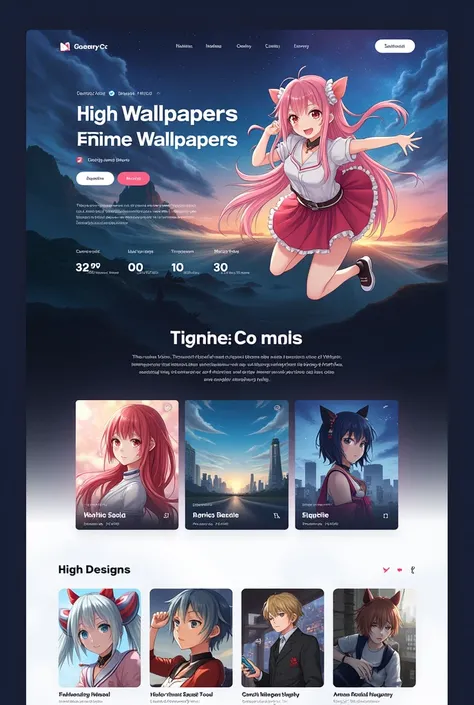 Create a design for a website with anime wallpapers 