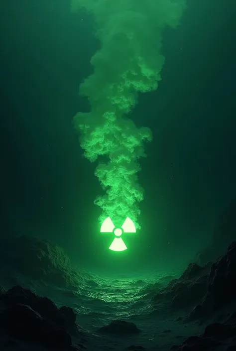 the undersea is dark and polluted by radioactive waste.  Such waste could be described by radioactive symbol (such as radioactive sign )  or bright green material contaminating water .