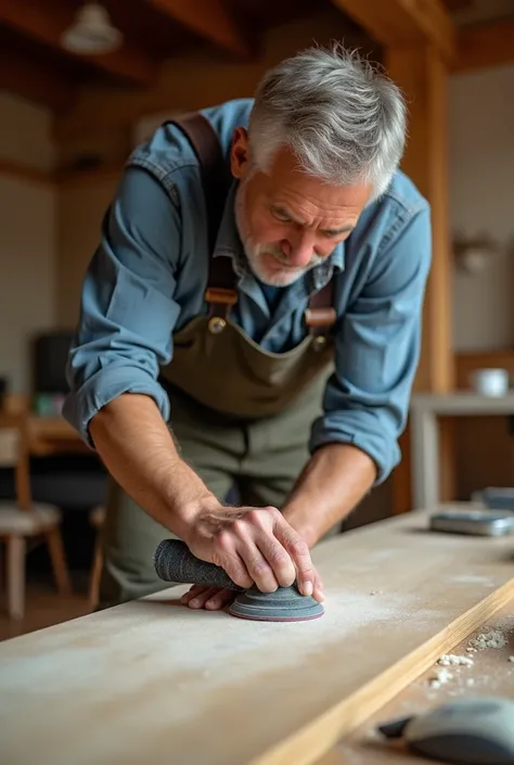 image of man sanding in home