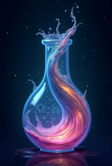 Generate a logo for a Facebook page named "Amortentia," dedicated to researching the secrets of the universe. The name is from Harry Potter, referring to a potion that creates affection for science. Make a logo that resembles a potion that creates affectio...