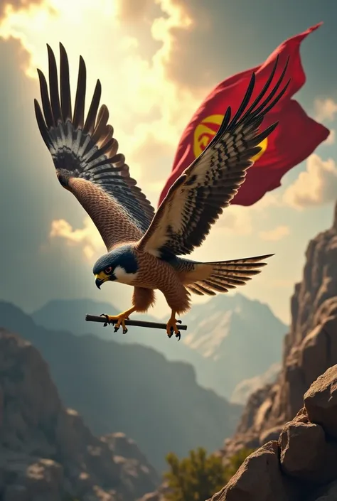 The peregrine falcon carries the flag of the revolution