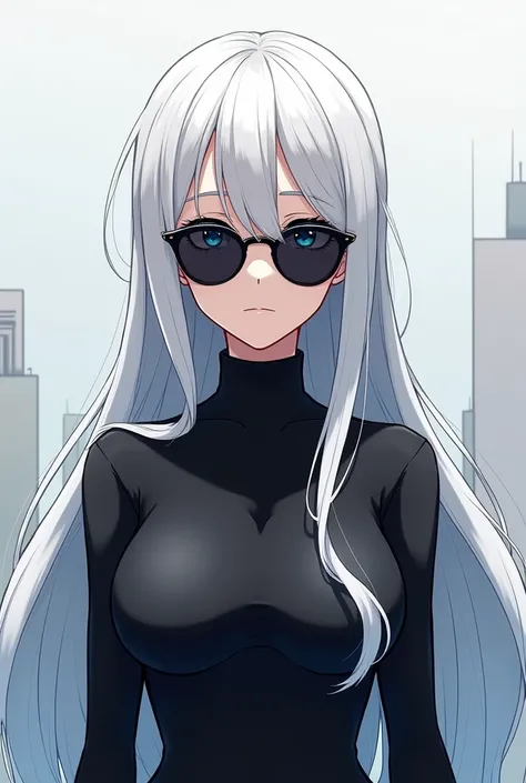 satoru gojo, female version, wearing sunglasses, turtleneck, anime style