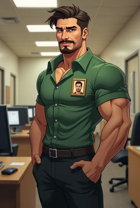 Create a male character ,  at the athletic body ( Not so muscular  )  in cardboard styles with the following characteristics  :  well-defended face  , jawbone highlighting  ,  apparently 167 tall  ,  dark eyes ,  a well-designed mustache  ,  a well-trimmed...