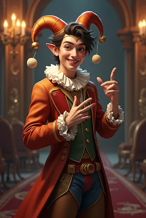 A handsome and lively courtier fool ,  hes always laughing silly and youre always making jokes to cheer up,  he always seems to have his penis marked 