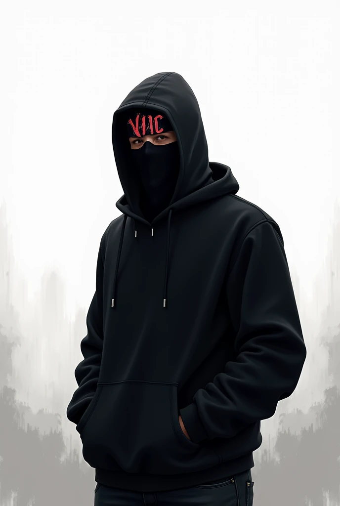 Street gangster type game
 logo-type dressed in black with a bandana with initials "vic" uppers
 with a white background  