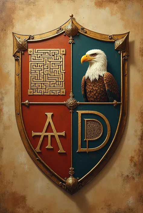  A coat of arms separated in three  : A game with the Tifinagh,  another with an eagle and a last one with the letters A and D intertwined