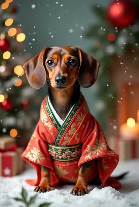 1 dachshund in Japanese clothes for Christmas