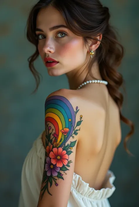 Fine female tattoo with a rainbow