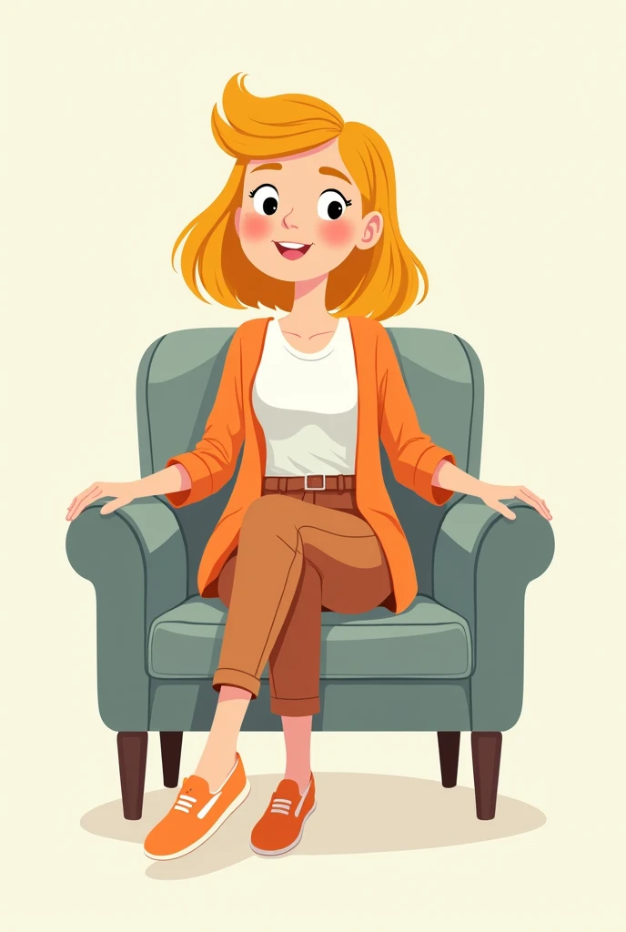 Clip art of blond woman sitting on chair with her legs crossed.