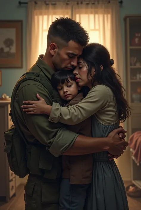 Do a soldier say goodbye to his family with tears 