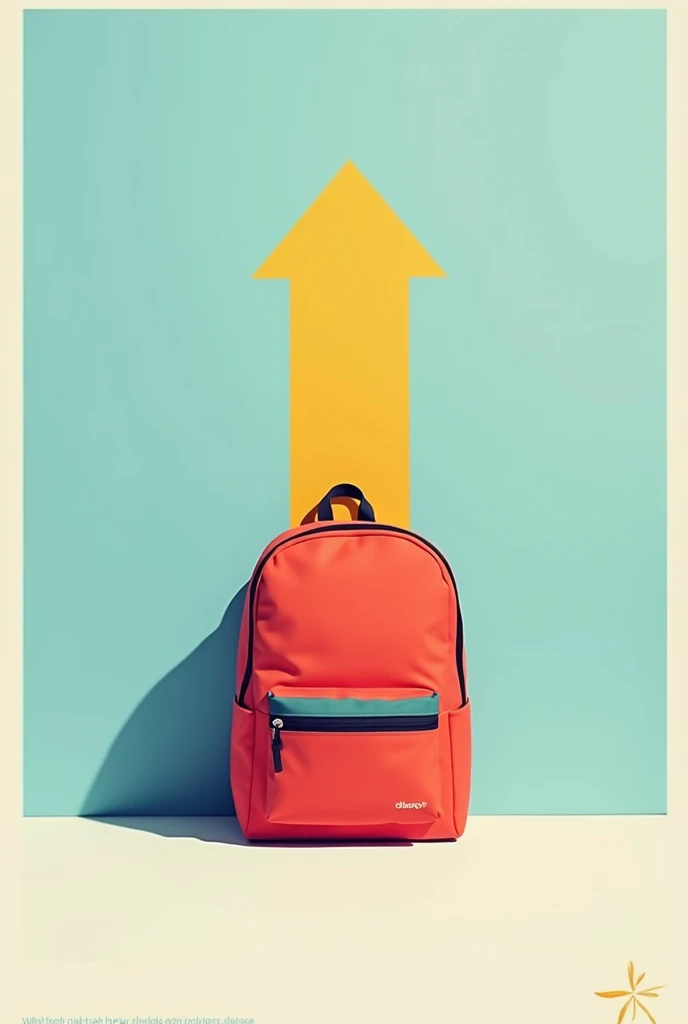  a minimalist but colorful and eye-catching poster of a backpack with a downward arrow indicating that backpacks should be placed in that spot.