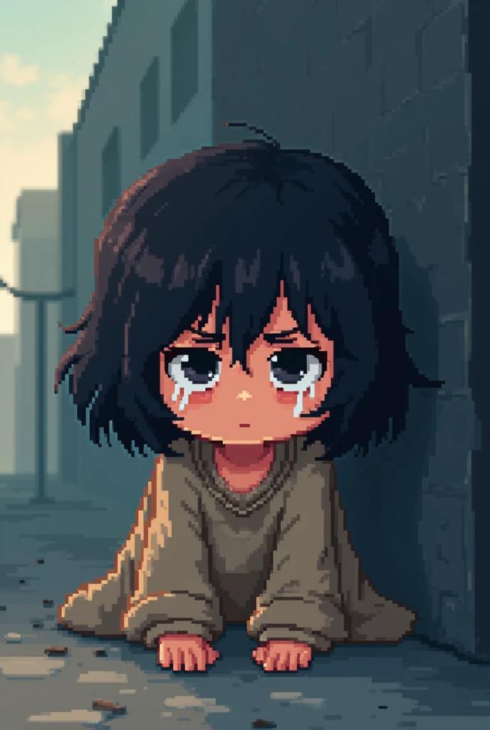 A lost  is crying. Pixel catoon