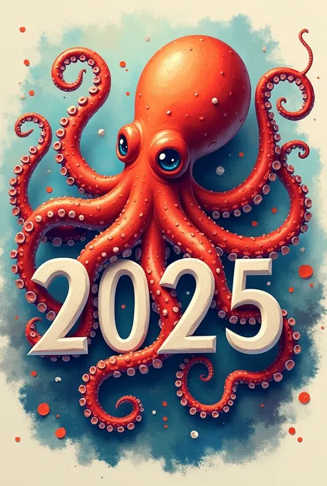  Create an octopus wrapped in the number 2025 (two thousand twenty-five) , I dont want it so realistic !  I want more in the form of a drawing 